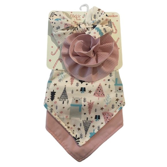 Danbar Global Christmas Bears- 2 Hair Bows & 2 Bibs- NEW - Picture 1 of 4